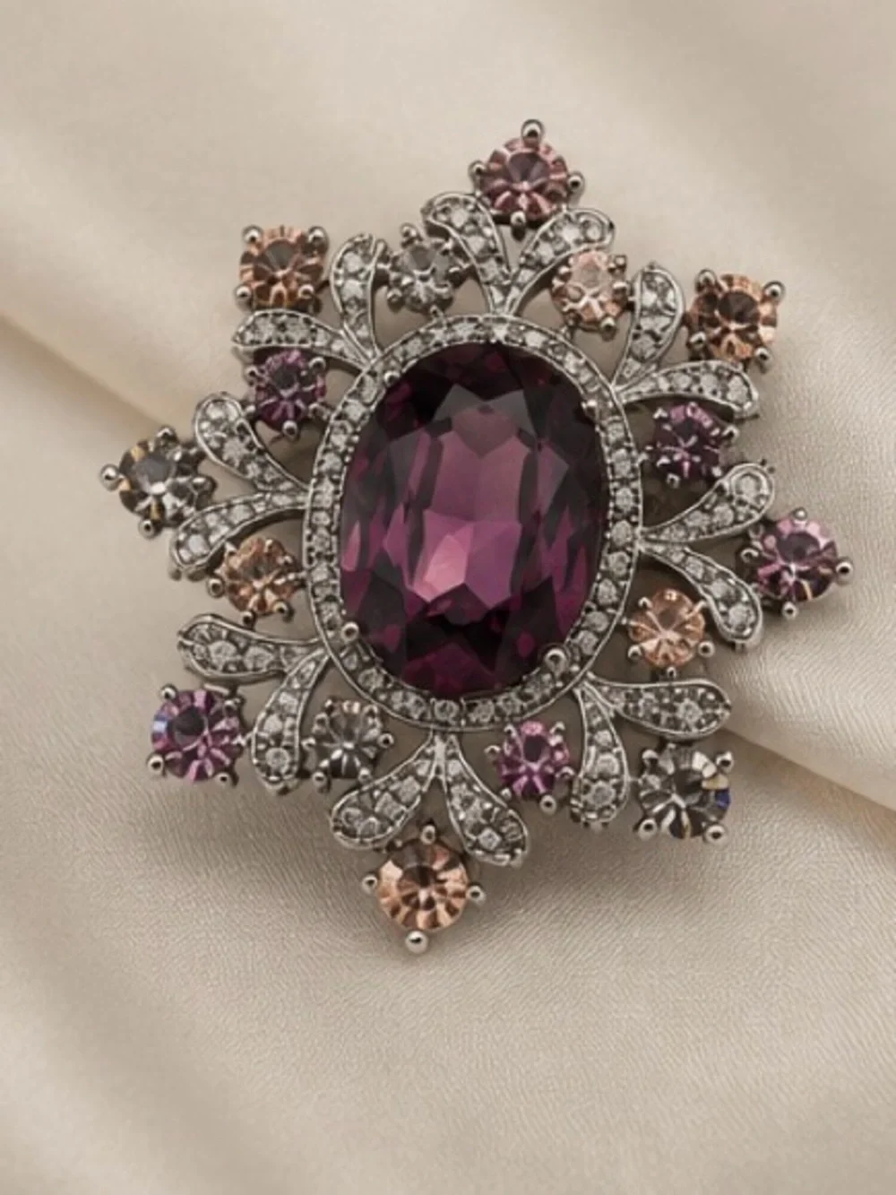Vintage Purple Crystal Brooch | Rhinestone Floral Statement Pin | Elegant